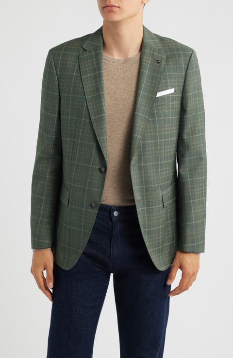 Hutson Slim Fit Green Windowpane Check Virgin Wool Sport Coat