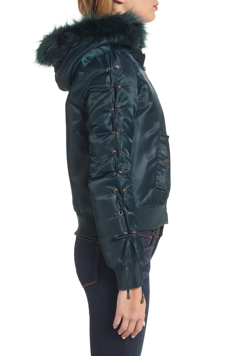 Lace-Up Sleeve Quilted Bomber Jacket, Alternate, color, JADE