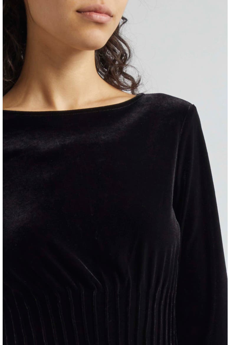Cinched Waist Long Sleeve Velvet Dress, Alternate, color, SOLID BLACK