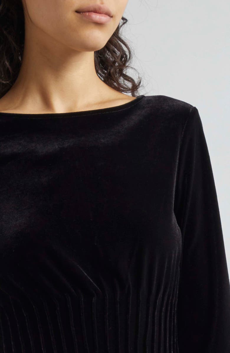 Emporio Armani Cinched Waist Long Sleeve Velvet Dress, Alternate, color, Solid Black