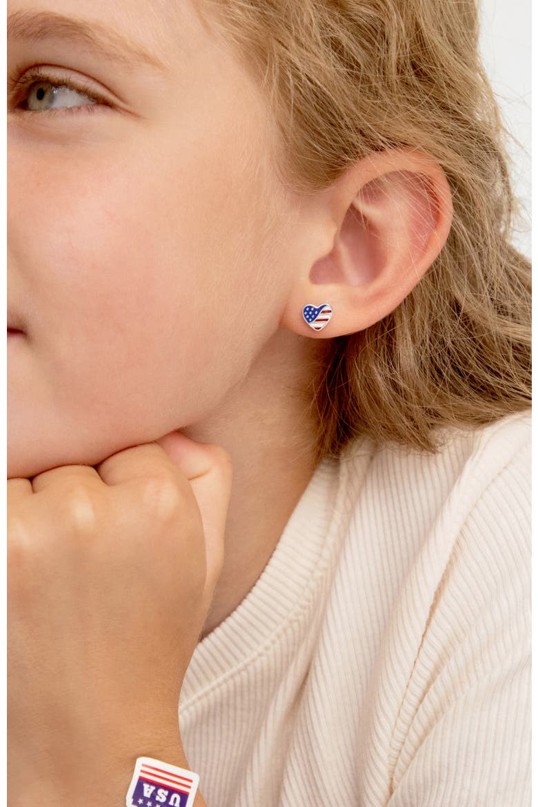 Patriotic Heart Girl Earrings, Alternate, color, Red