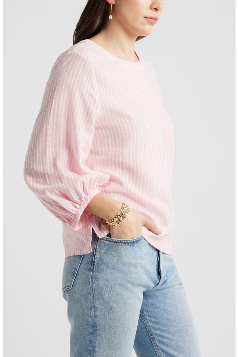Balloon Sleeve Linen Blend Top, Alternate, color, PINK- IVORY PENNY STRIPE