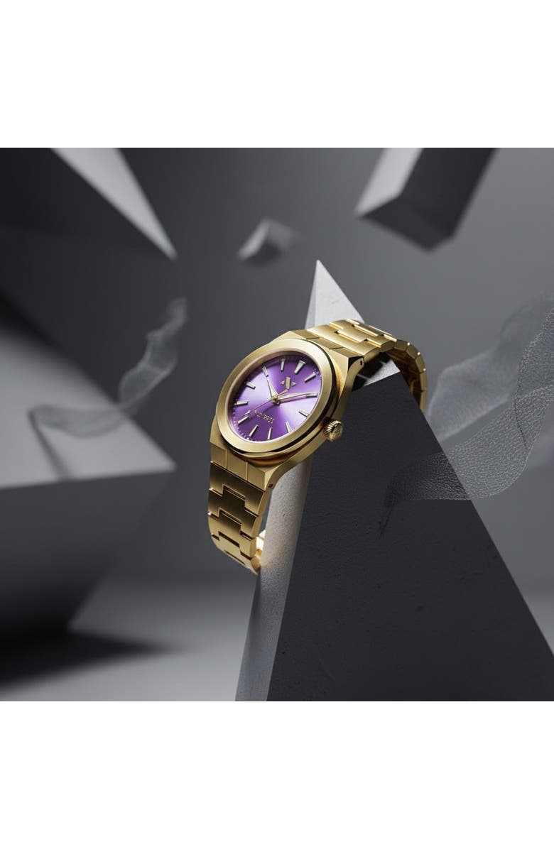 NCMPRBL Elevate Link Peri Swiss Movement Bracelet Watch, 42MM, Alternate, color, Yellow Gold/Purple