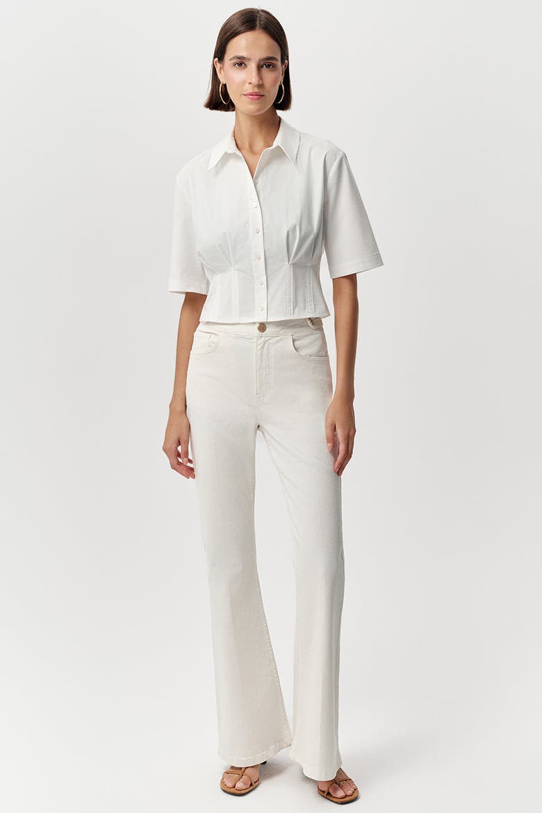 Charm Fitted Pleated Cropped  Shirt, Alternate, color, Bone