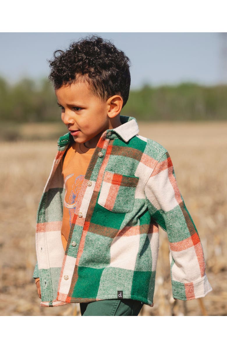 Deux par Deux Long Sleeve Yarn Dyed Plaid Shirt, Main, color, Green, Orange And Off-White