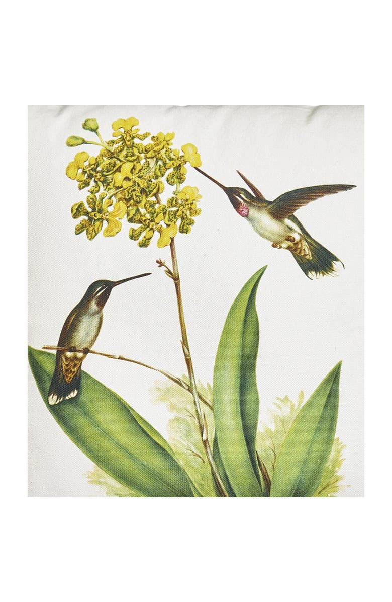 tag Hummingbird Yellow Flower Cotton Decorative Throw Pillow, Alternate, color, White