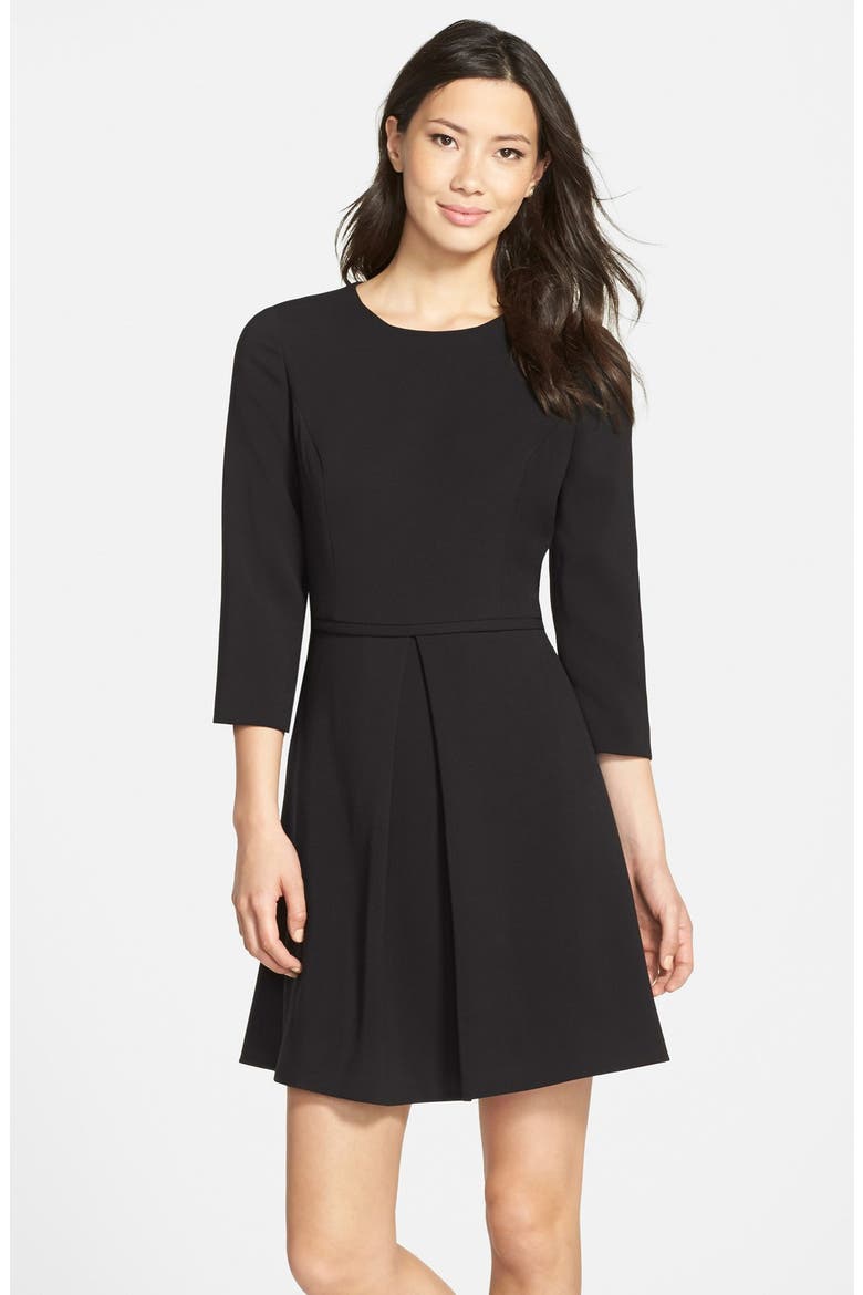 Pleated Crepe Fit & Flare Dress, Main, color, BLACK