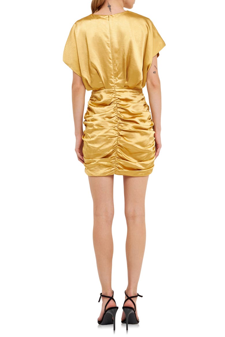Ruched Satin Minidress, Alternate, color, GOLD