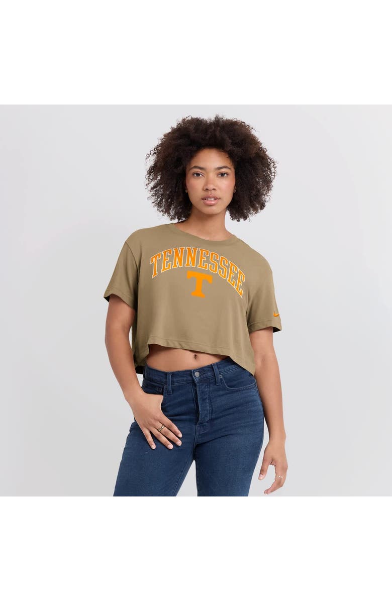 Nike Women's Nike Tan Tennessee Volunteers Power Pursuit Athletic Prep Arch Performance Cropped T-Shirt, Alternate, color,