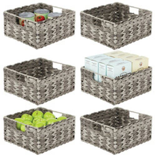 mDesign Woven Plastic Kitchen Pantry Storage Bin Basket - 6 Pack - Gray Ombre 
