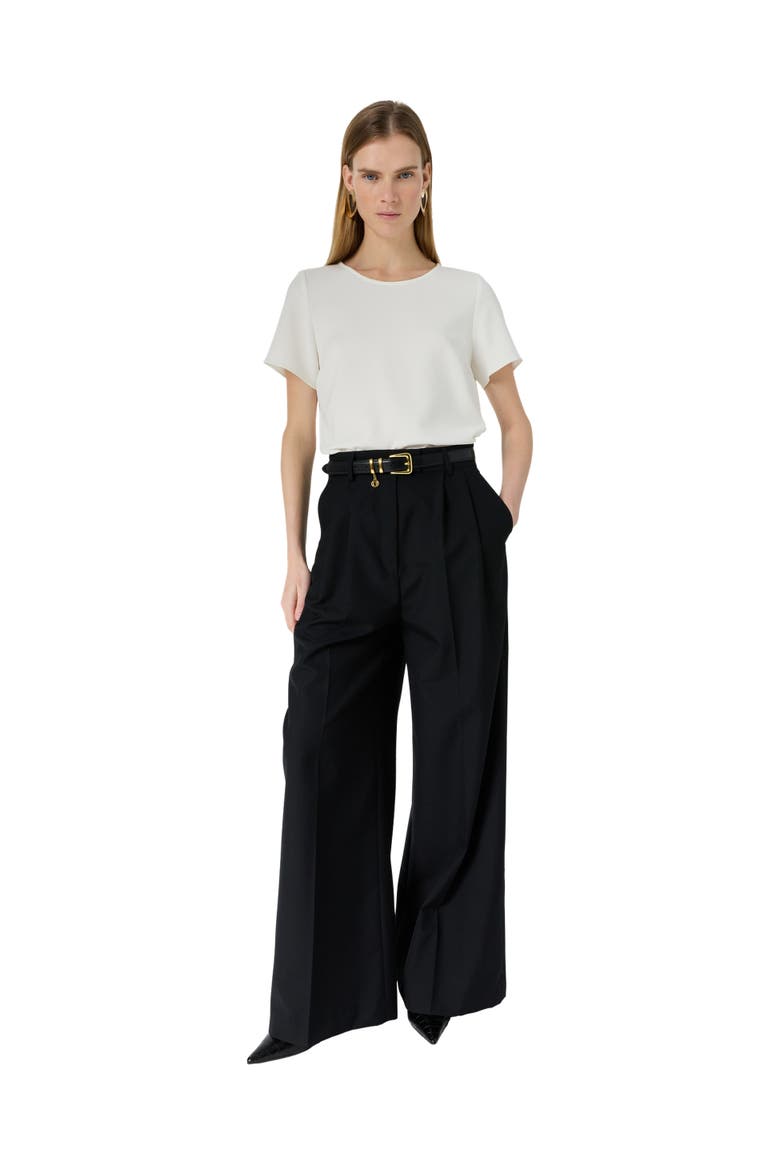 Ciara Metallic Trim Round Neck Top, Alternate, color, Ecru