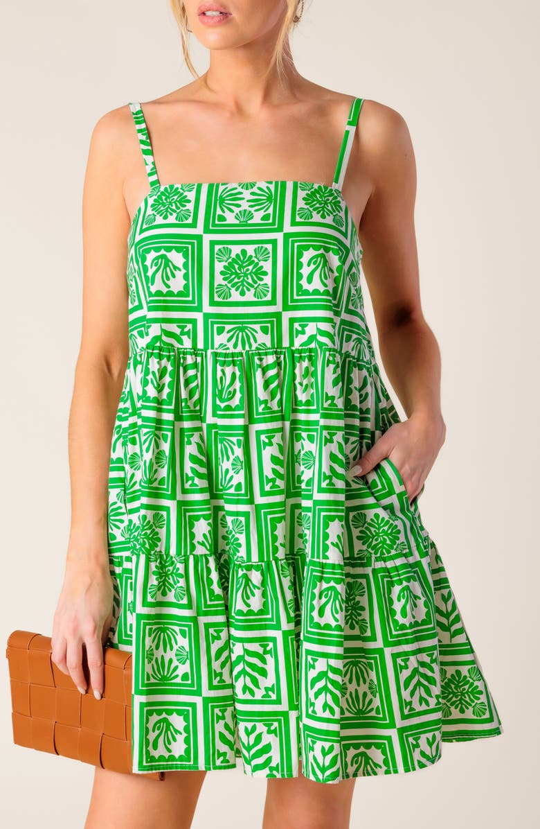 FLYING TOMATO Printed Cotton Babydoll Minidress, Alternate, color, 