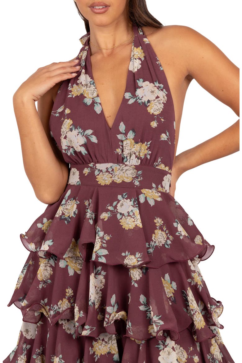 Kendall Tiered Halter Neck Maxi Dress, Alternate, color, DARK WINE