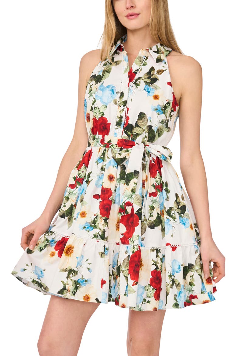 Floral Sleeveless Cotton Fit & Flare Shirtdress, Alternate, color, ULTRA WHITE