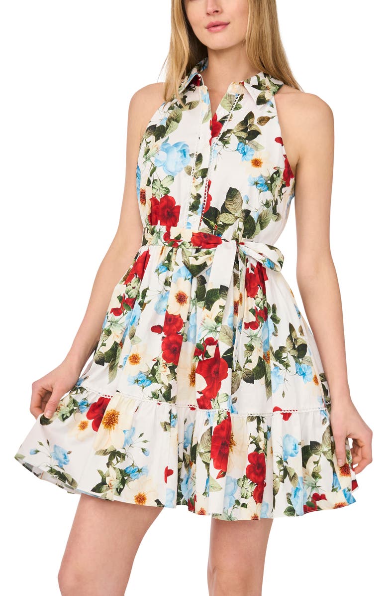 Ted Baker Floral Sleeveless Cotton Fit & Flare Shirtdress, Alternate, color, Ultra White
