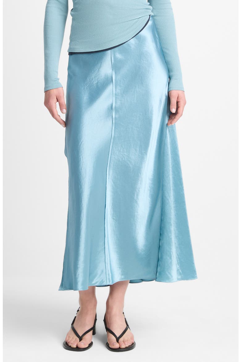 Raw Edge Paneled Satin Slip Skirt, Main, color, JADE SEA