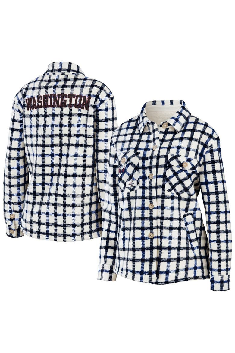 Women's WEAR by Erin Andrews Oatmeal Washington Capitals Plaid Button-Up Shirt Jacket, Main, color, Oatmeal