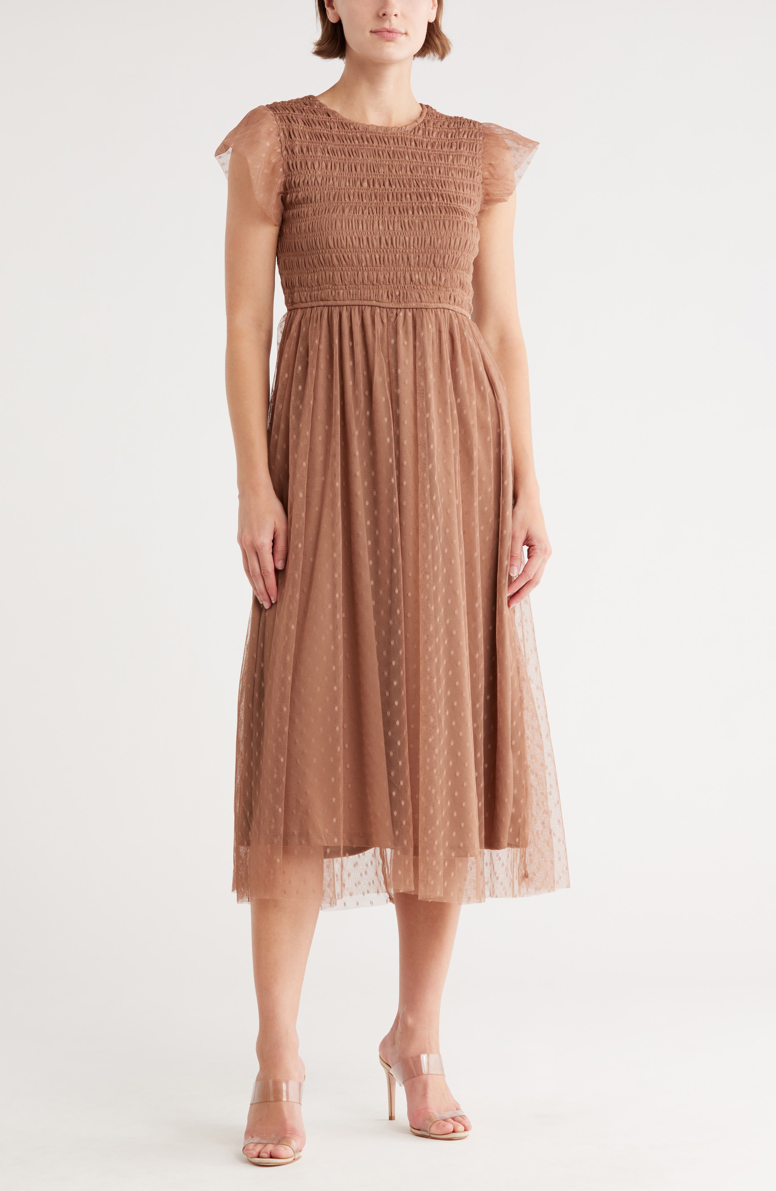 Blu Pepper Smocked Flutter Sleeve Midi Dress