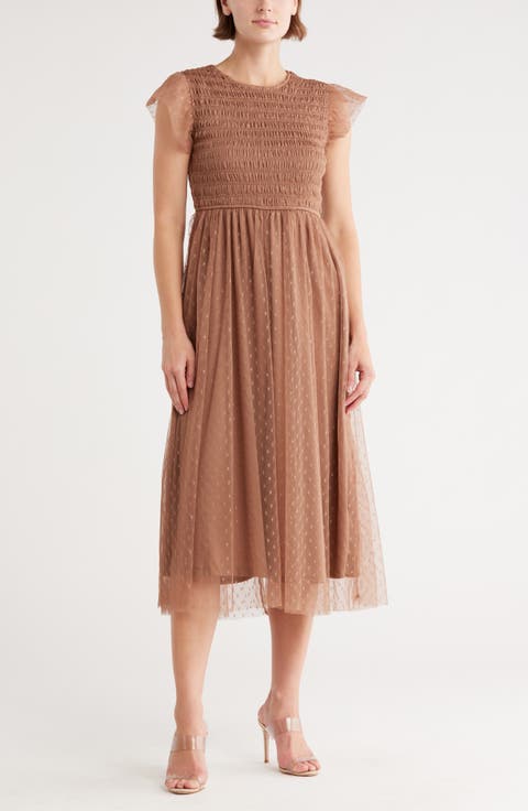 Smocked Flutter Sleeve Midi Dress