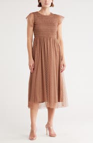 Blu Pepper Smocked Flutter Sleeve Midi Dress