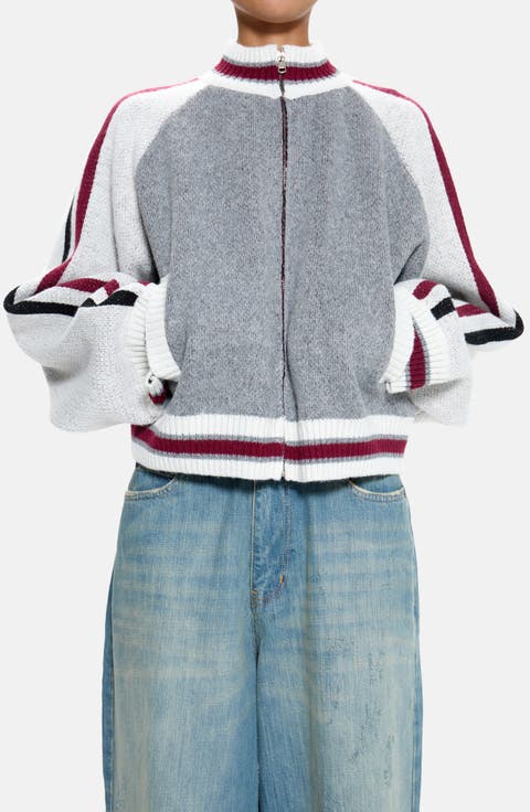 85 Jacquard Graphic Bomber Cardigan