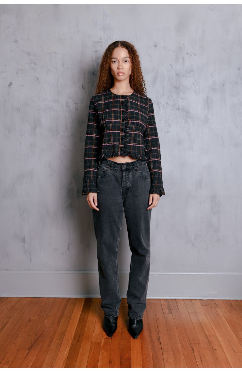 Untitled in Motion Amelia Ruffle Detail Button Down Top, Alternate, color, Viv Plaid