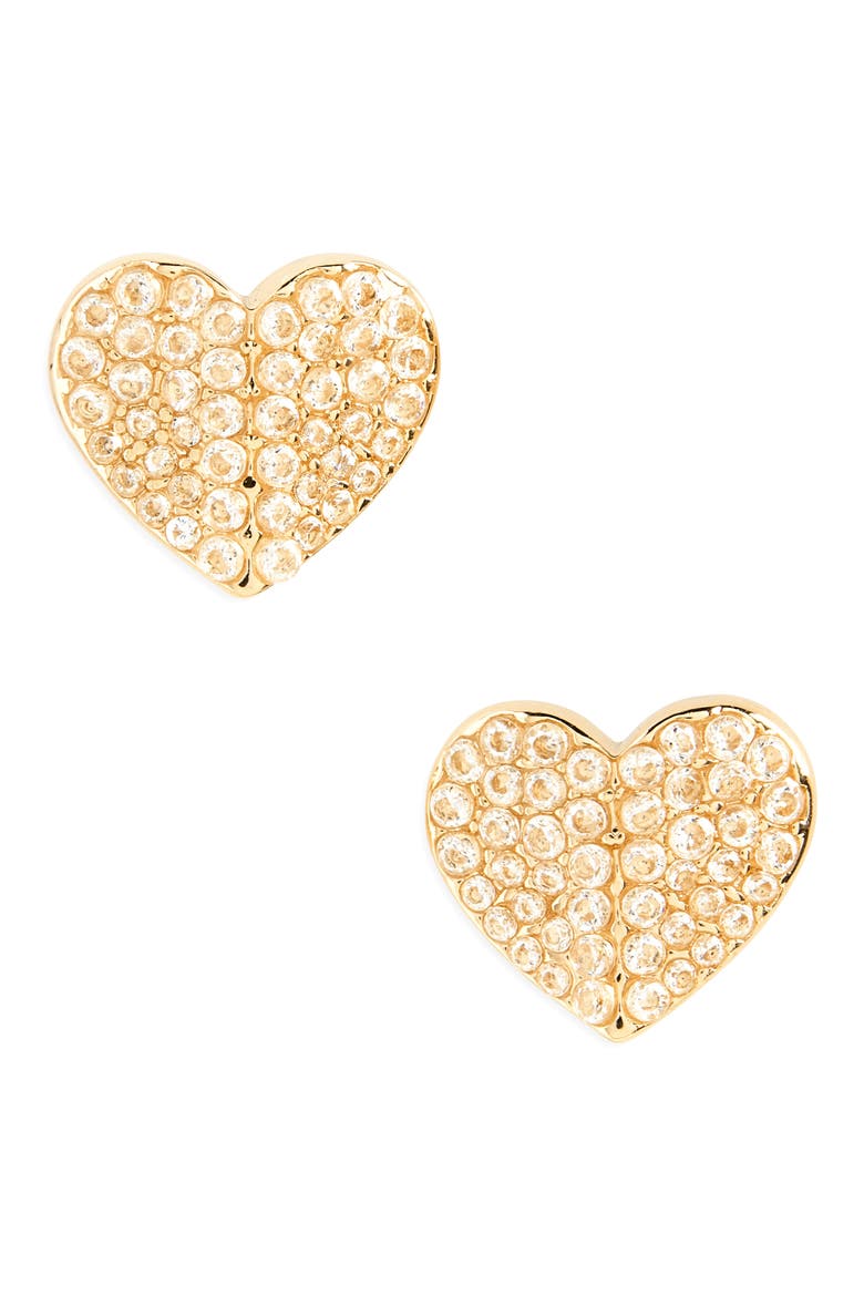 pavé heart stud earrings, Main, color, CLEAR/ GOLD