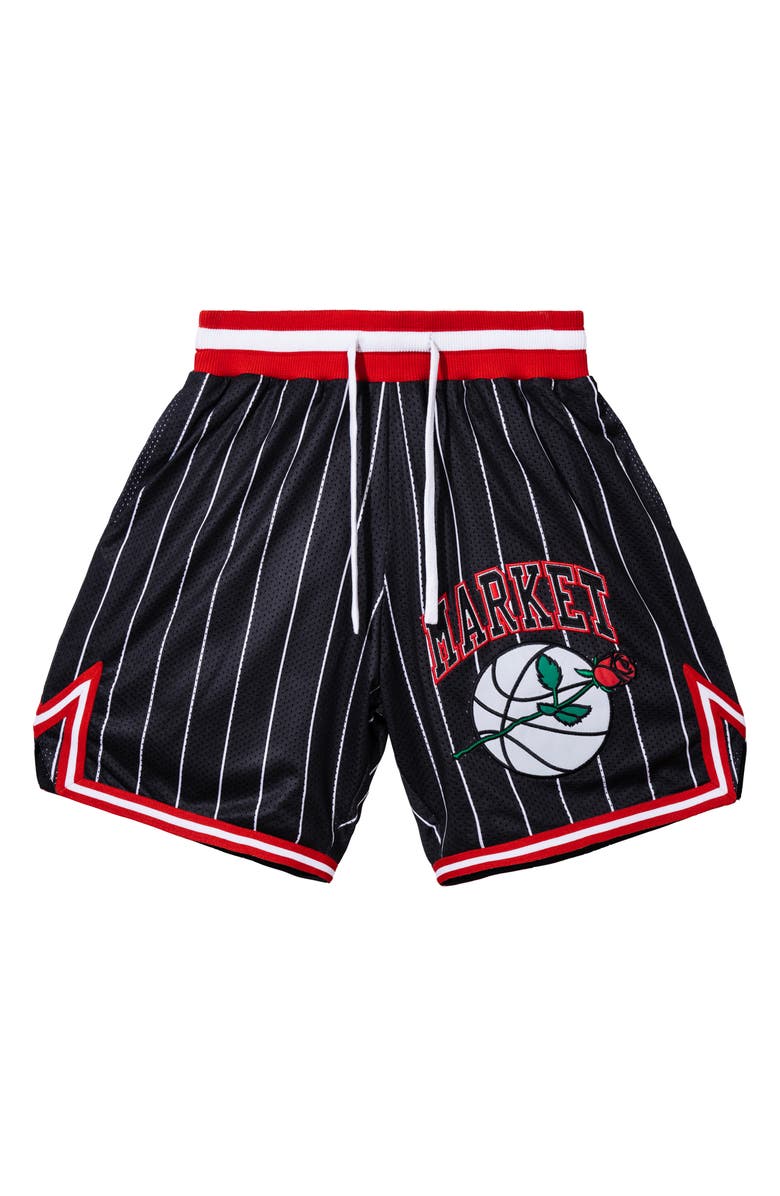 MARKET Rose Appliqué Stripe Mesh Basketball Shorts, Main, color,