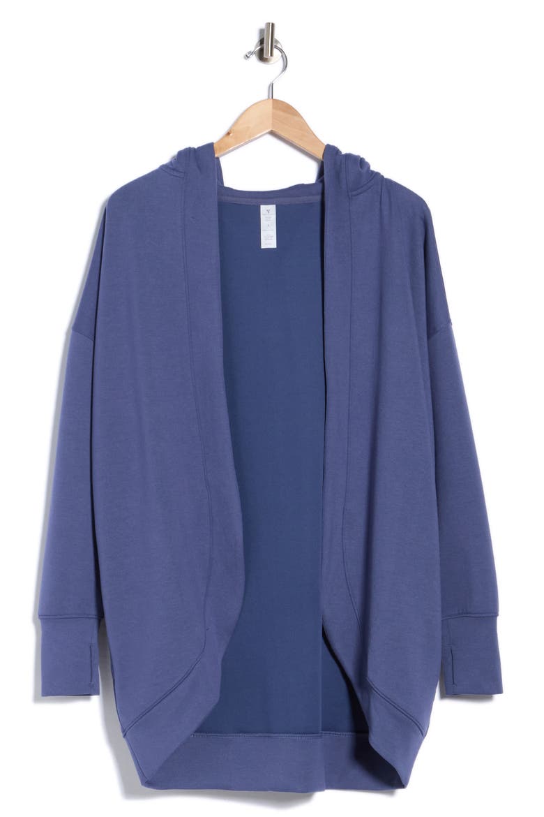 Side Pocket Open Front Fleece Hoodie, Alternate, color, BLUE INDIGO