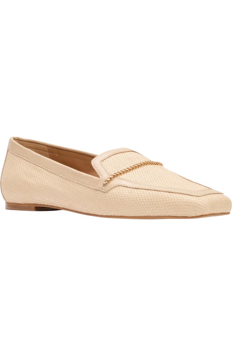 André Assous Ariane Raffia Chain Embellished Loafer, Main, color, Bone