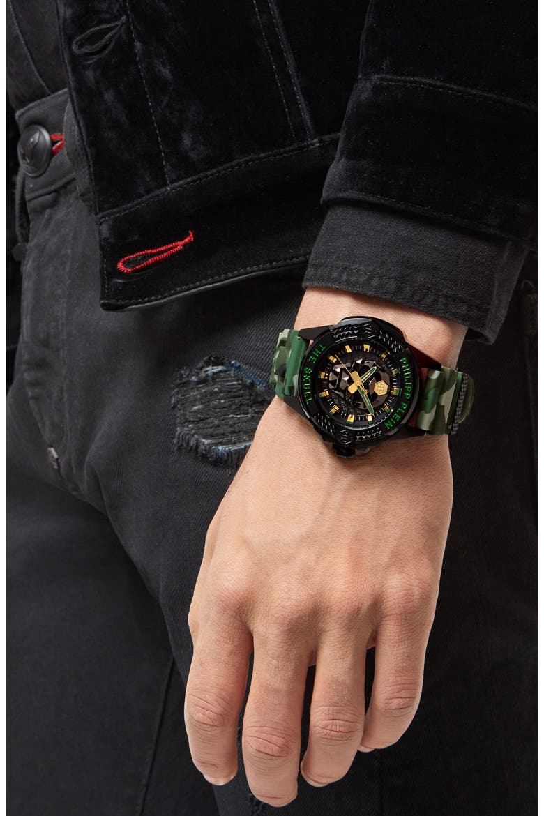 The $kull Silicone Strap Watch, 44mm, Alternate, color, IP GUNMETAL