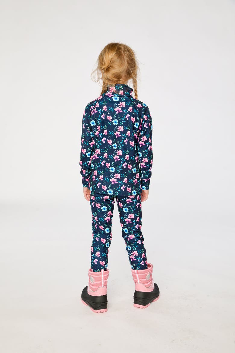 Floral Two Piece Brushed Half-Zip Top & Pants Thermal Underwear, Alternate, color, Blue Floral Print