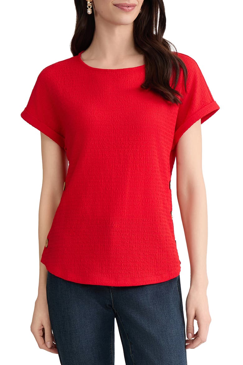 Textured Button Detail Top, Main, color, ROUGE
