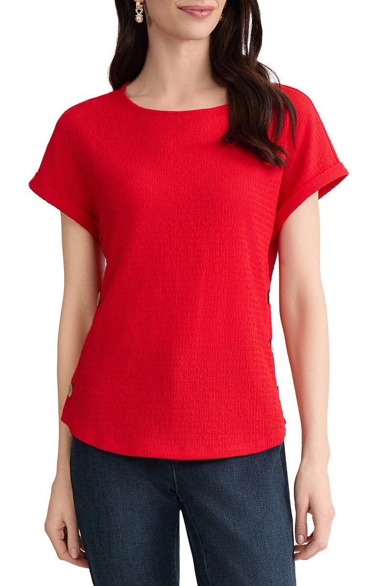 Jones New York Textured Button Detail Top, Main, color, Rouge