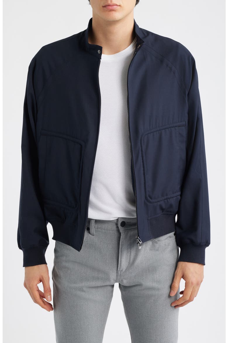 Virgin Wool Zip Bomber Jacket, Alternate, color, SOLID BLUE NAVY