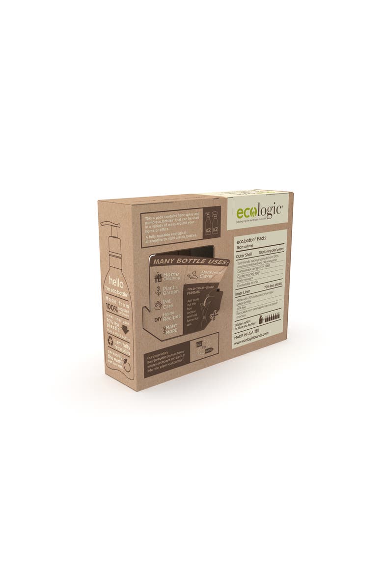 Kit of Four Refillable, Recyclable, Renewable, Containers ,Two Sprayers and Two Pumps, Alternate, color, Brown