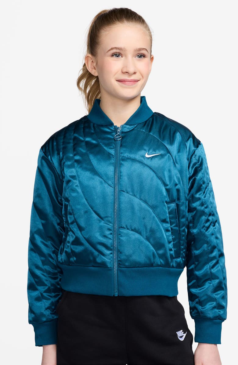 Nike Kids' Sportswear Quilted Bomber Jacket, Main, color, 301 Green Abyss/White