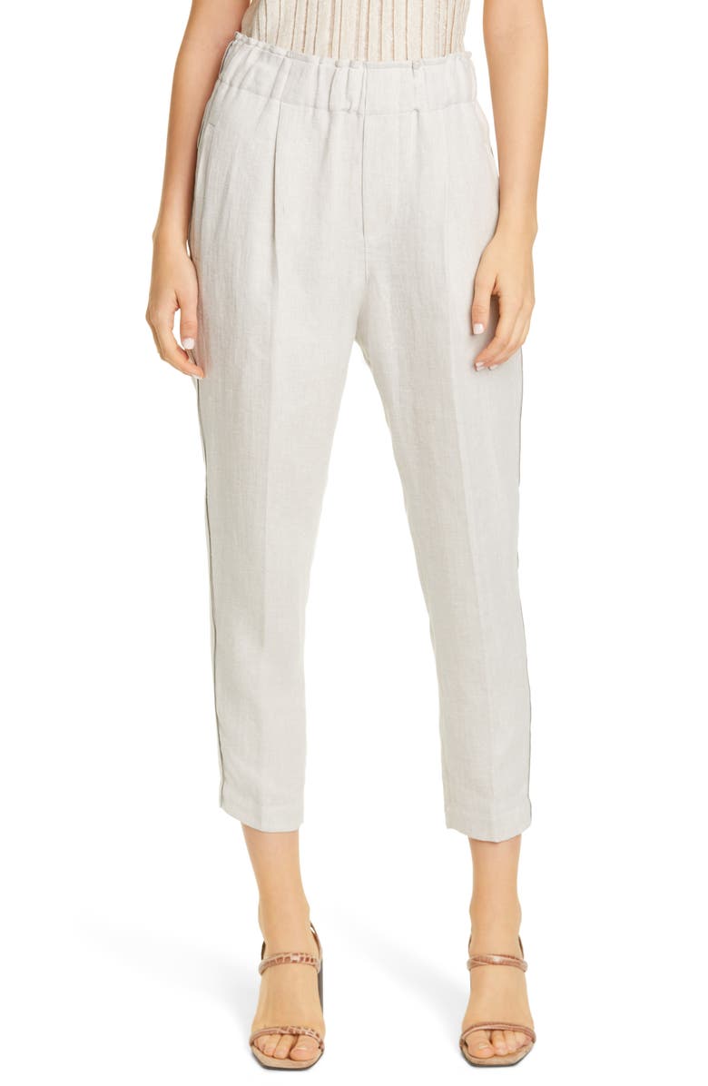 Brunello Cucinelli Monili Stripe Linen Pull-On Crop Pants, Main, color, 