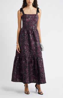Chelsea28 Tiered Floral Brocade Tie Strap Maxi Dress