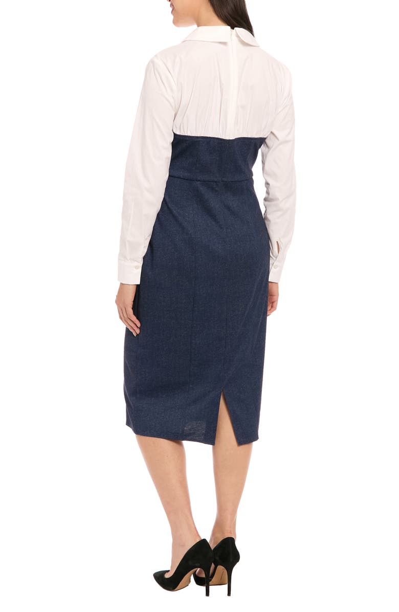 London Times Long Sleeve Twofer Denim Sheath Dress, Alternate, color, Denim