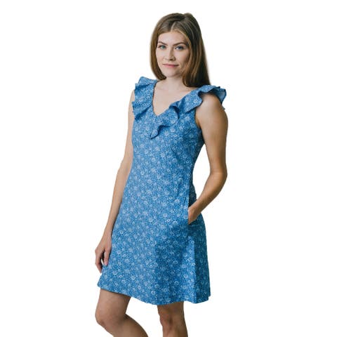 Women's V-Neck Ruffle Shift Dress