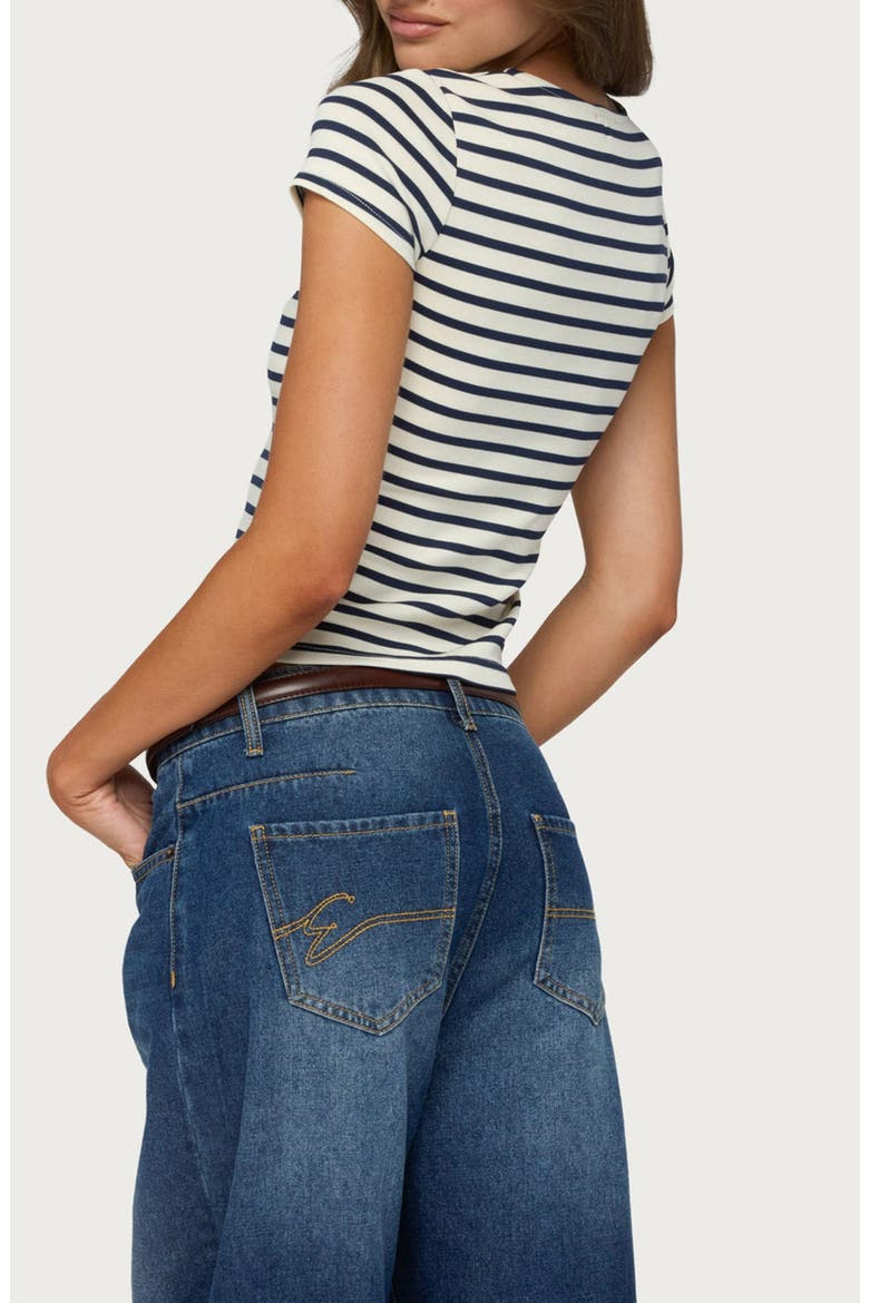 Bonita Stripe Button-Up Crop Top, Alternate, color, CREAM-AND-NAVY