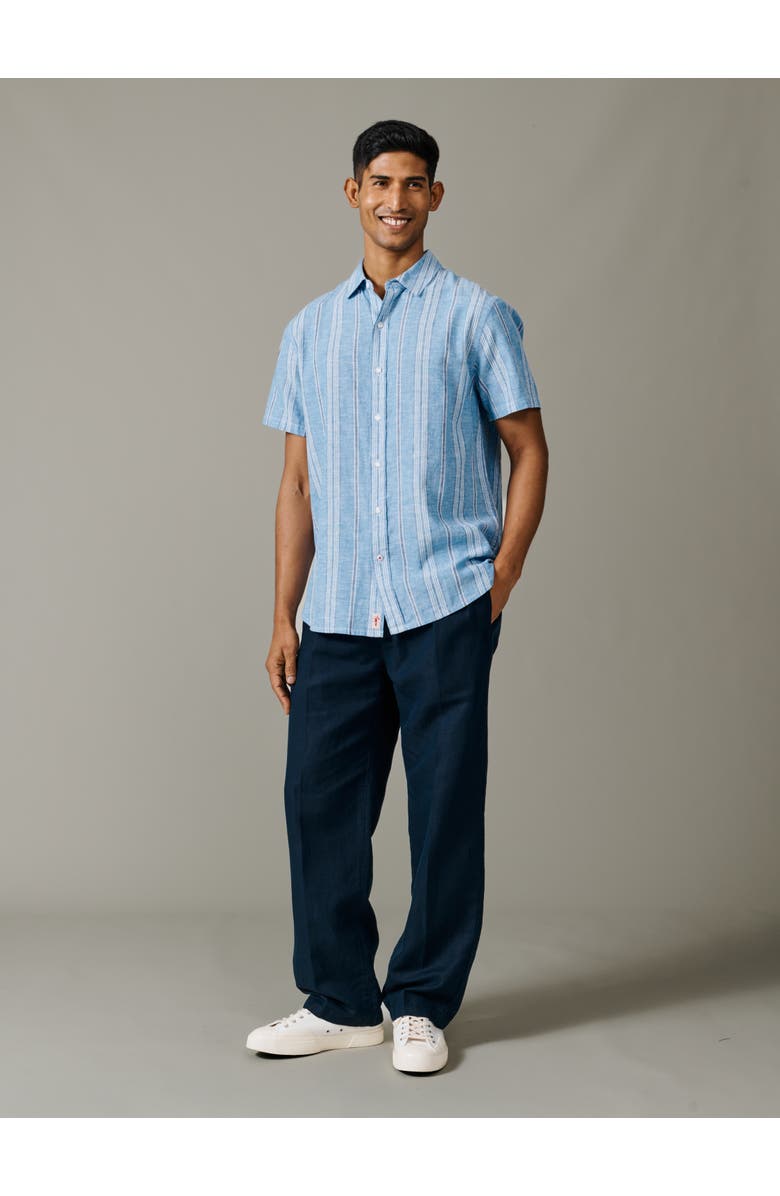 Aubin Austin Cotton Linen Short Sleeved Shirt, Alternate, color, Blue Irregular Stripe