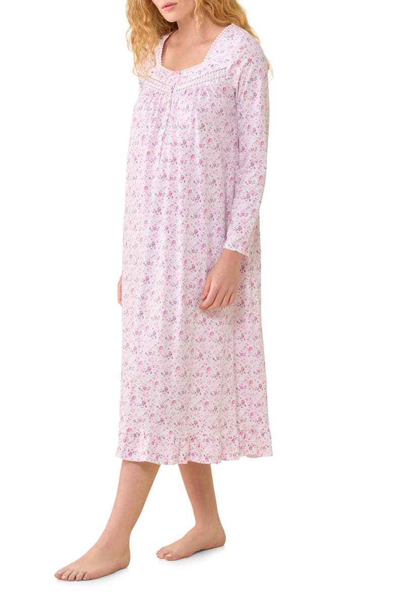 Floral Lace Trim Cotton Nightgown, Alternate, color, WHTDITSY