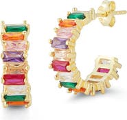 SPHERA MILANO 14K Gold Plated Sterling Silver Baguette CZ Hoop Earrings