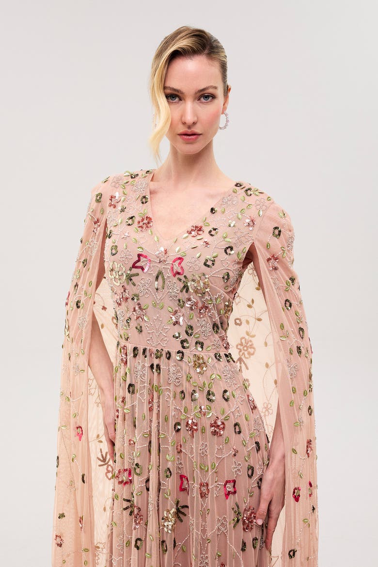 Cape Sleeves Embellished Sequin Maxi Dress, Alternate, color, RICHMOND