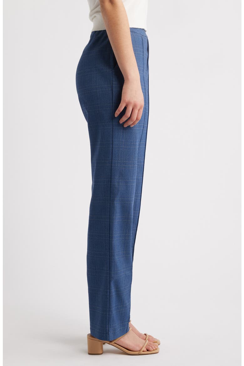 Pintuck Plaid Wide Leg Pull-On Pants, Alternate, color, MEDIUM WASH