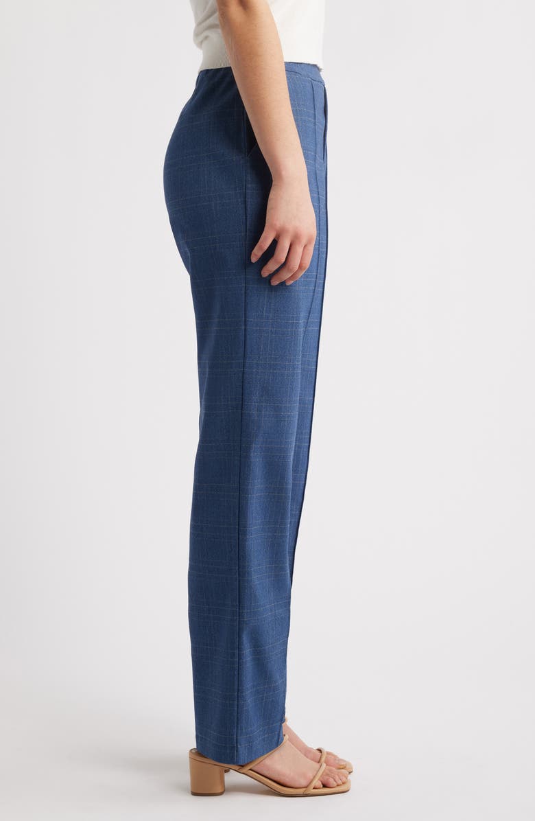 Hue Pintuck Plaid Wide Leg Pull-On Pants, Alternate, color, Medium Wash