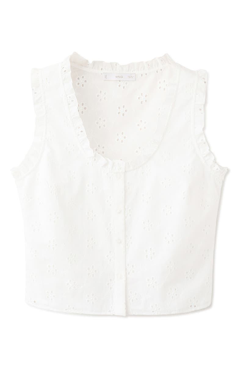MANGO Embroidered Sleeveless Crop Top, Alternate, color, Off White