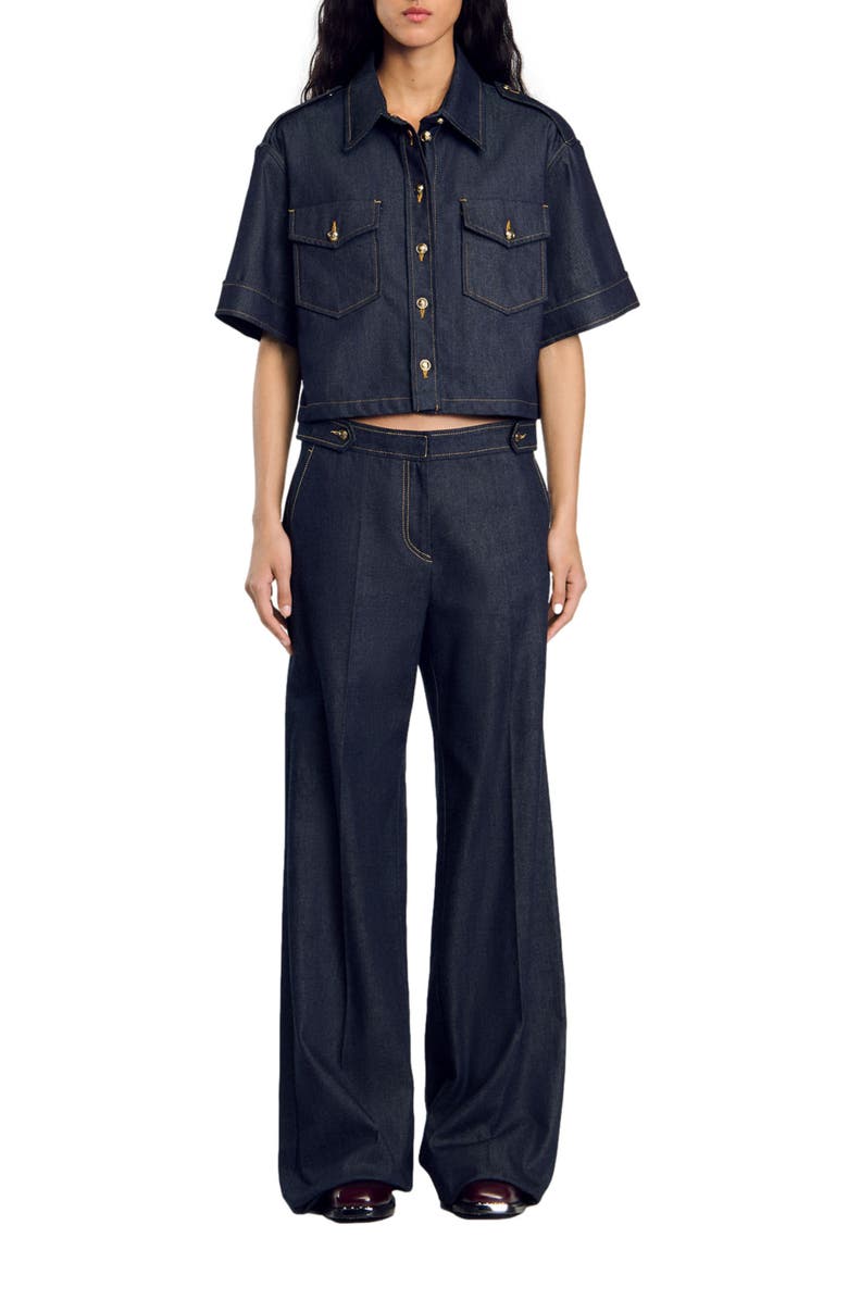 SANDRO Raw denim wide-leg jeans, Alternate, color, 